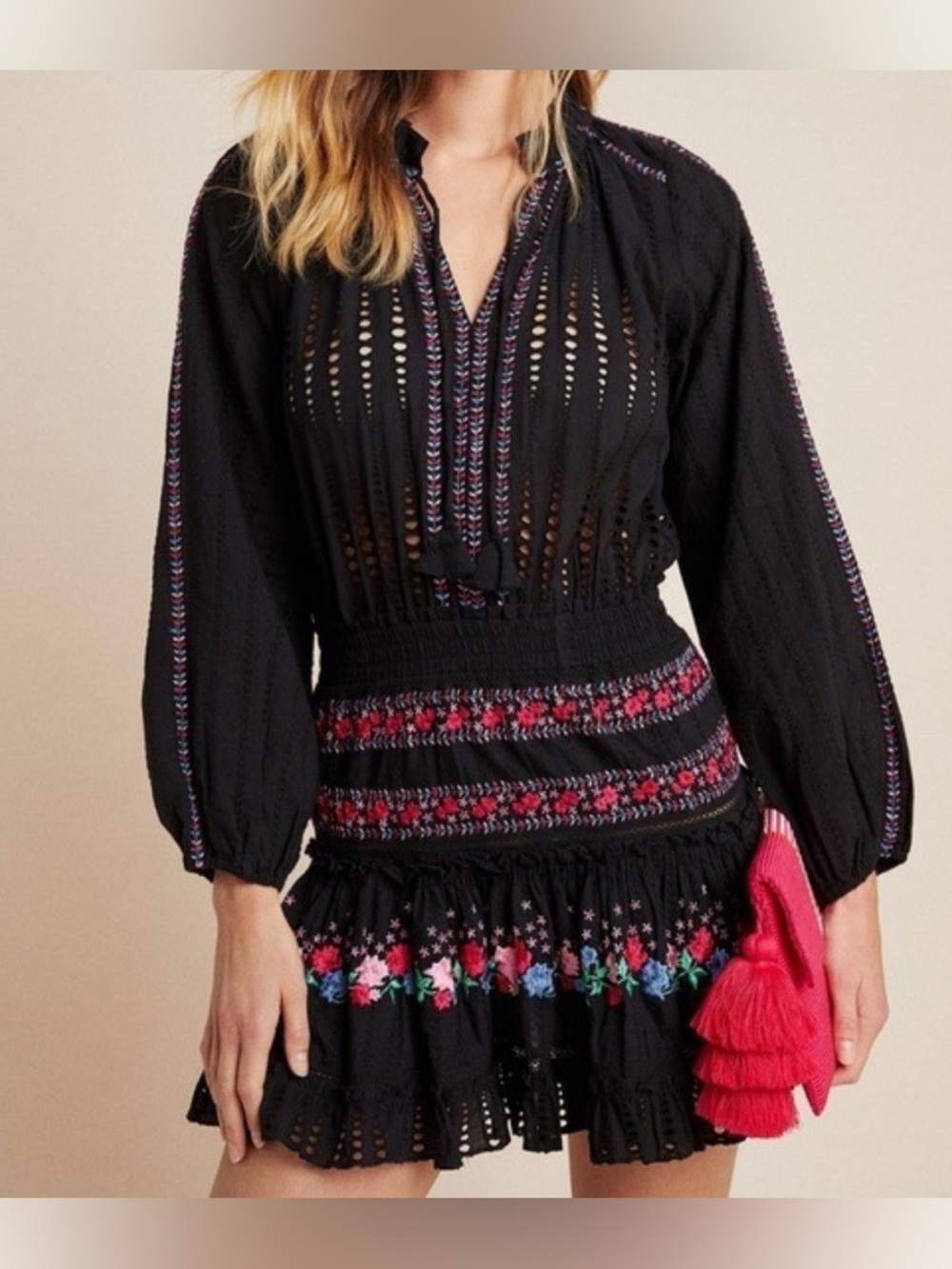 Misa Los Angeles Manuela Eyelet Floral Embroidered Dress Multicolor Size Small